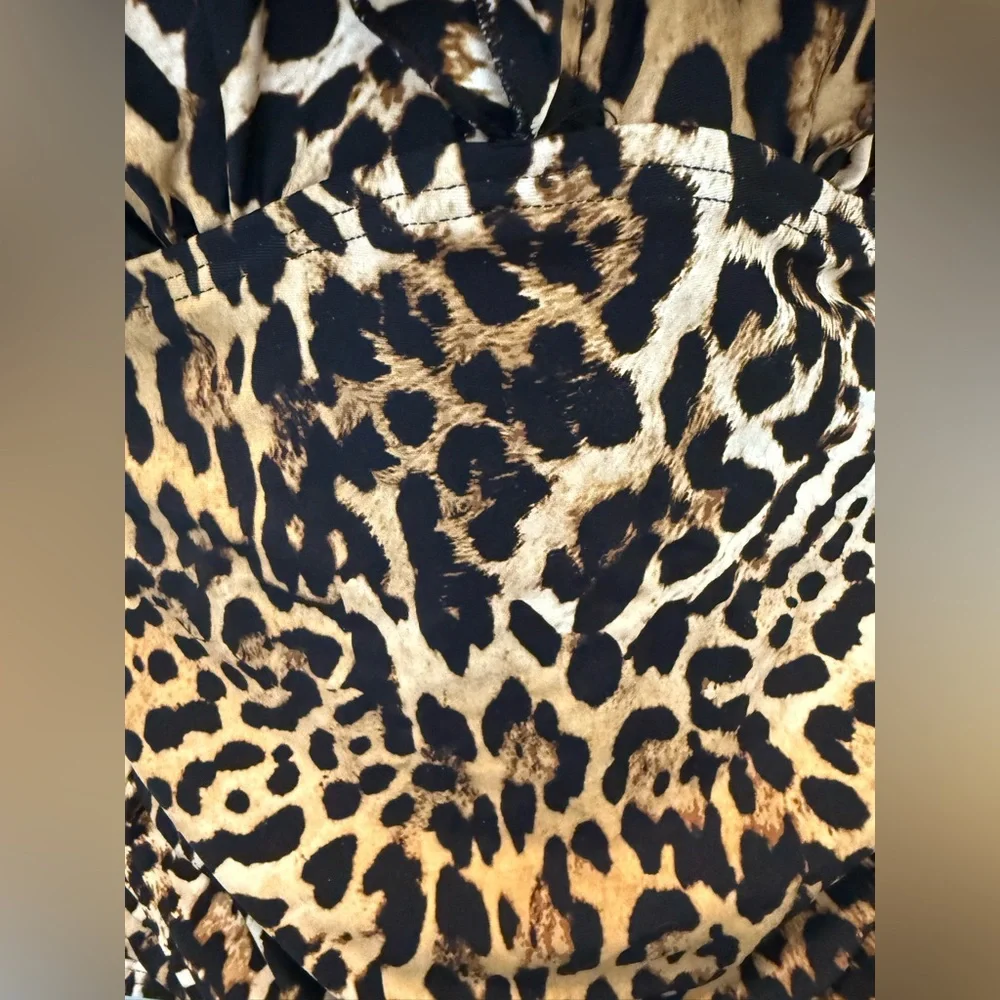 DKNY Jaguar Print One-Piece Ruffle  V-Neck Swimsuit - Size M‎